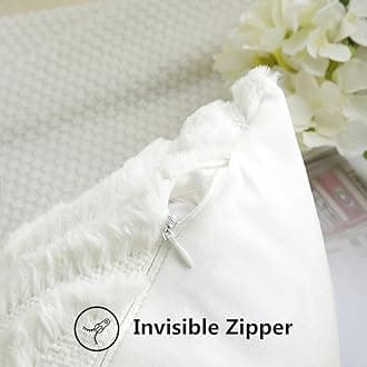 decorUhome Set of 2 Faux Fur Cushion Covers 55x55 cm, Decorative Soft Plush Fluffy Velvet Cushion Cover 22X22 Inch, Square Boho Neutral Pillow case for Sofa, Cream White