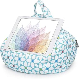iBeani iPad and Tablet Cushion Stand - Bean Bag Holder For All Devices - Securely Holds at Any Angle on Any Surface - Handy Side Pocket - Range of Designs - Geometric