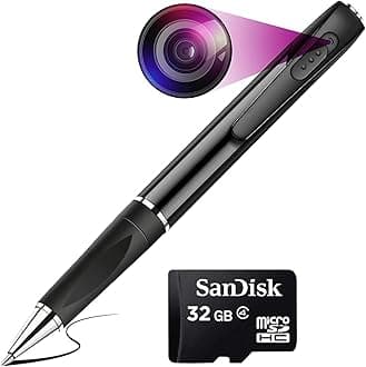 Pen Camera 4k Full HD 1080p Video and Audio Recorder, 32GB Memory Card Included, HD Video Recording 90 Minutes, Portable Indoor V8 Black