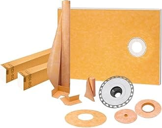 Schluter Kerdi Shower Kit with Shower Tray, Curb, Waterproofing Membrane, Strips & Seals - PVC Plastic, 38" x 60" Tray Size, Off-Center Outlet Position - KSK9651525SPVC