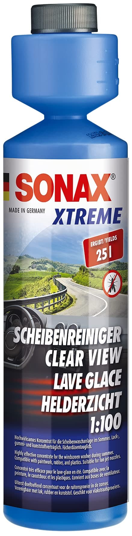 XTREME CLEAR VIEW 1:100 (250 ml) - Highly effective concentrate for the windscreen washer during summer. Compatible with paintwork, rubber and plastics. | Item-No. 02711410-810