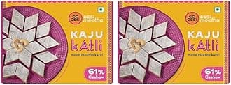 GO DESi Premium Kaju Katli 200 grams, 61% Cashews, Rakhi Gift for Sister and Brother, Indian Sweets Gift Pack, DESi Meetha, Sweets Indian Mithai, Cashew (Pack of 2)
