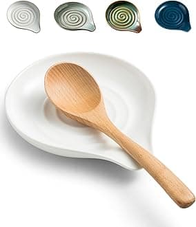 LAUCHUH Spoon Rest for Kitchen Countertop, 5 inch Ceramic Spoon Holder for Stove Top,Large Cooking Utensil Holder for Spatula, Spoons or Tongs, Framhouse Decor, White