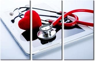 Medical Modern Home Decor 3 Panels Home Decor Stethoscope Pictures Wall Art for Bedroom, Living Room, Office. Framed Ready to Hang (42" Wx28 H)
