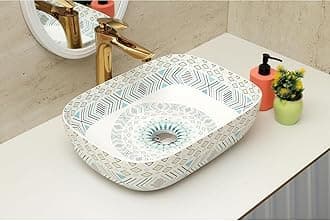 CLUSTER Designer Table Top Wash Basin For Bathroom | Ceramic Bathroom Sink | Over Counter Moroccan Design Wash Basin for Hotel, Resturent (18 x 13 x 5.5 Inch) (Moroccan Design 14)