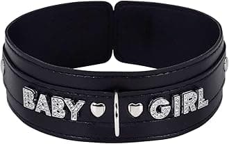 paloli Women Pink Leather Choker Necklace, Punk Gothic Black Fluffy Name Letters Collar Leash Neck Jewelry