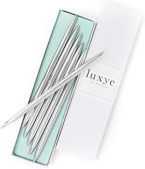 Gold Pens 6 Piece Pen Set – Luxury Ballpoint Pens in Glossy White Gift Box – Professional Thank You Gift Ideas – Gold Office Supply Gifts for Woman (Silver/Blue Ink)