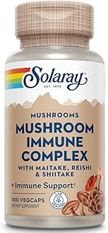 SOLARAY Maitake, Reishi, & Shiitake Mushroom Complex Capsules - Mushroom Supplement for Men & Women, 600 mg per Serving, Immune Health Support - 100 Veg Caps