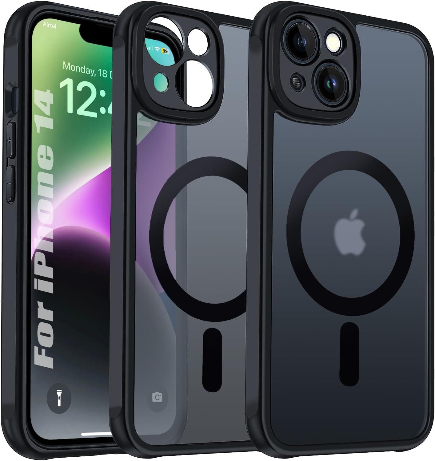 Designed for iPhone 14| Strong Magnet Camera Protection Translucent Matte Hard Back Cover Compatible with Mag-Safe (TPU+Polycarbonate | Frost Black)