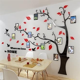 3D Tree Wall Stickers - DIY Photo Frame Tree Wall Decal Family Photo Frame Sticker Murals Wall Decor Living Room Bedroom TV Background Home Decorations (S:54 * 39in,Red Left)