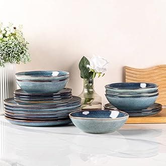 - AmorArc Ceramic Dinnerware Sets,Handmade Reactive Glaze Stoneware Plates and Bowls Set,Highly Scratch Resistant | Dishwasher & Microwave Safe,Service for 4 Dishes Set - Reactive Blue(12pc)