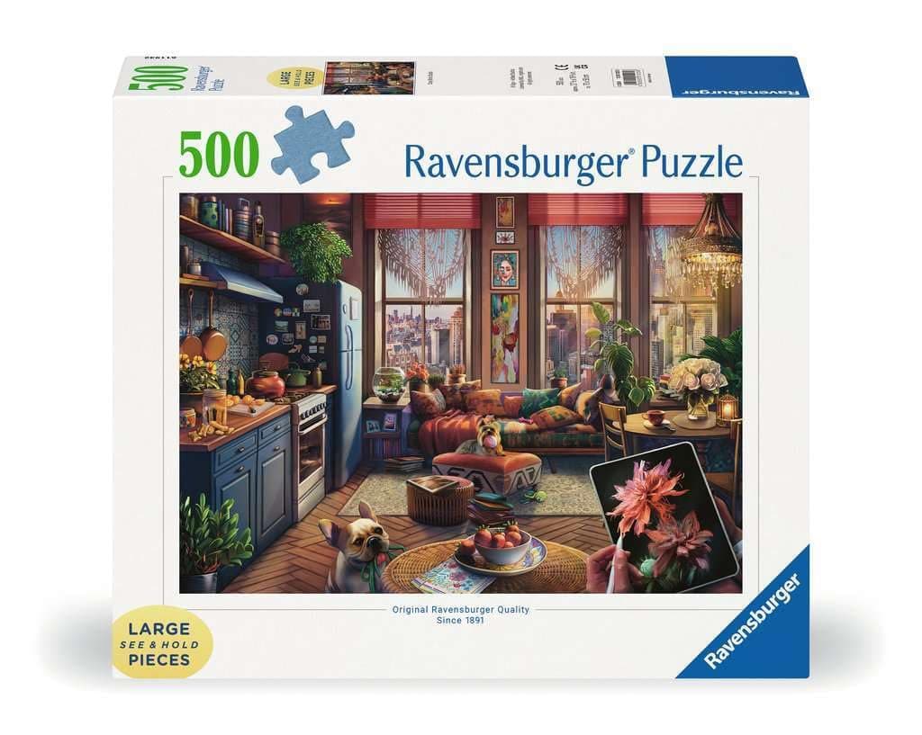 Ravensburger Cozy Boho Studio 500 Piece Large Format Jigsaw Puzzle for Adults - 12001025 - Easy to See & Easy to Hold Large Pieces Fit Together Perfectly