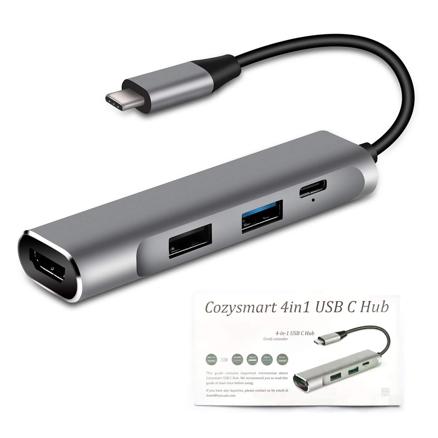 USB C Hub, USB Type C 3.1 / Thunderbolt 3 to 4K HDMI Adapter, USB-C to Multiport HDMI / USB 3.0 /USB 2.0 / 80W USB C PD Port for MacBook/Pro, Dell XPS, HP Spectre, Lenovo, Chromebook, Galaxy