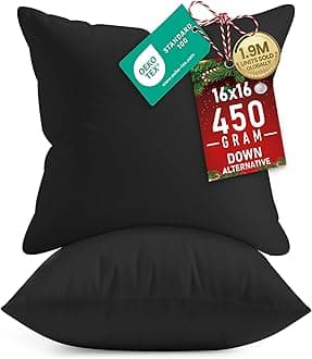 Utopia Bedding Throw Pillows Insert (Pack of 2, Black) - 16 x 16 Inches Bed and Couch Pillows - Indoor Decorative Pillows