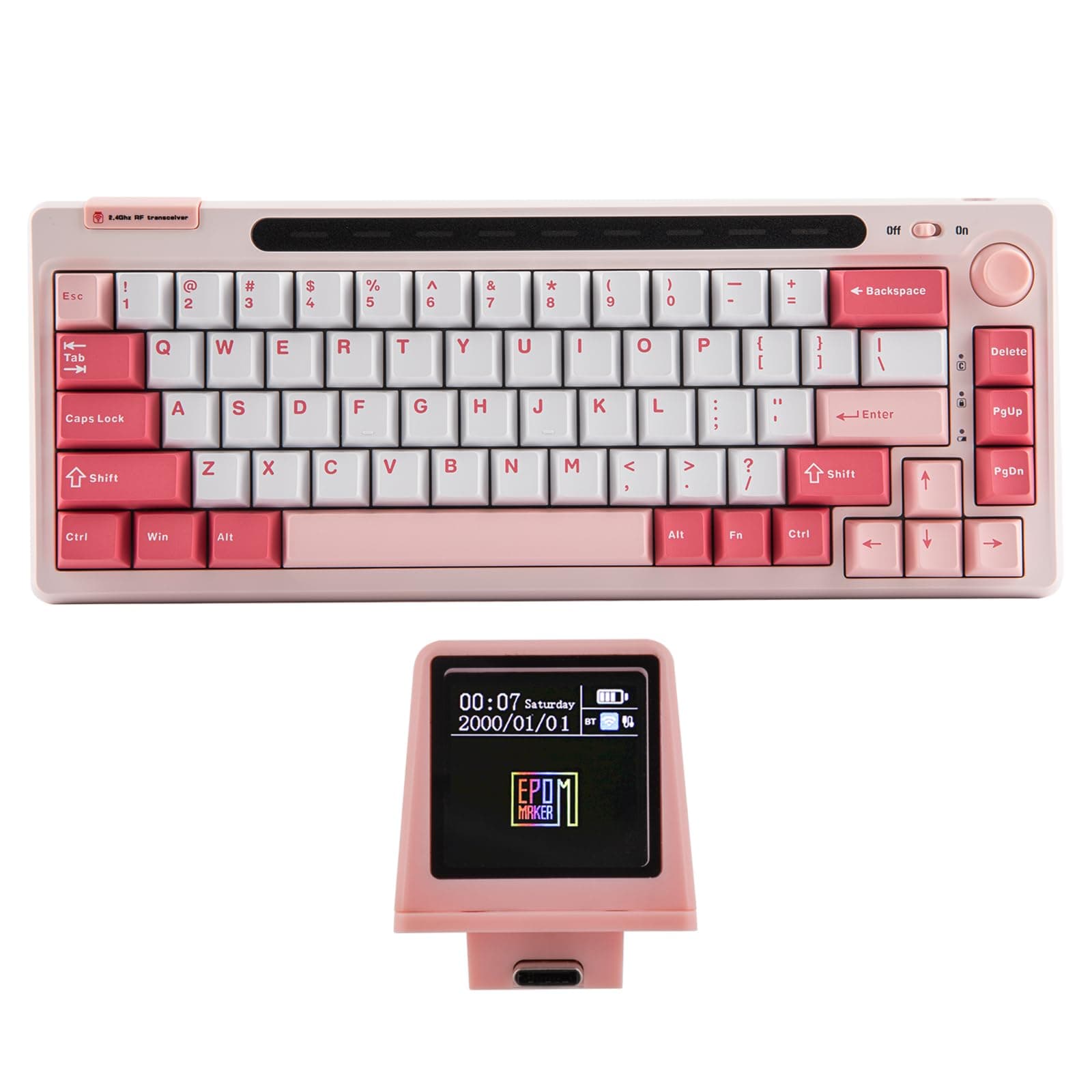 EPOMAKER RT65 Wireless Gaming Keyboard, Tri-mode 65% Mechanical Keyboard, Hot-swap Creamy Custom Keyboard, with Mini Display and Joystick, RGB Backlit, NKRO (Pink, Flamingo Switch)