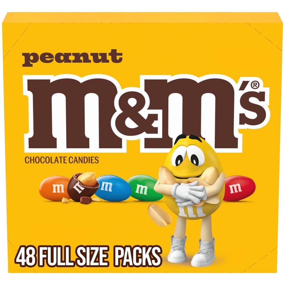 M&M'S Full Size Peanut Milk Chocolate Candy Bulk Pack, 1.75 oz, 48 ct Box