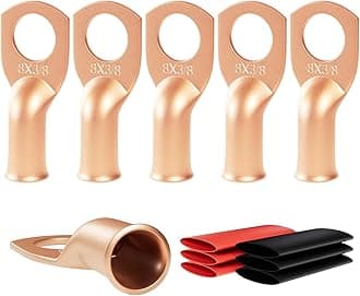 6pcs 8 Awg - 3/8" (M10) Sanuke Wire Lugs Ring Terminal Connectors Ends Heavy Duty for Battery Cable Lug Wire Electrical Eyelets with 3:1 Dual Wall Adhesive Heat Shrink