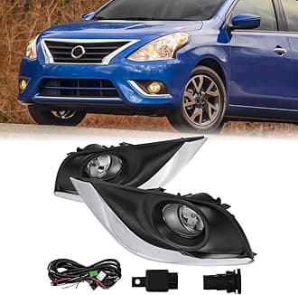 Fog Lamps Assembly with Bulb Compatible with 2015-2019 Nissan Sunny/Versa,Fog Lights with Covers Harness Switch Kit Replacement for Left&Right Side Fog Lights Assembly 2Pcs AM-NS066