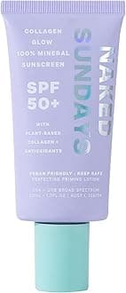 Naked Sundays SPF50+ Collagen Glow 100% Mineral Sunscreen, Hydrating 100% Mineral Sunscreen With Zinc Oxide, Vegan Collagen, Primer & Sheer SPF for Healthy Glow (50ml)
