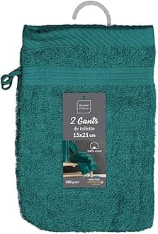 Douceur d'Intérieur, 2 Wash Mitts (15 x 21 cm) Tendresse Emerald, Plain Sponge