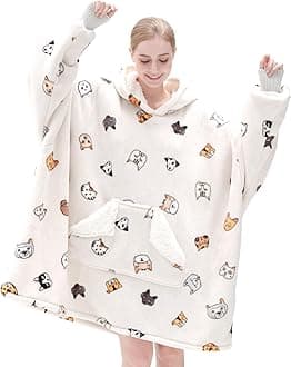 Touchat Wearable Blanket Hoodie, Oversized Sherpa Blanket Sweatshirt for Women with Hood Pocket and Sleeves, Super Soft Warm Plush Hooded Blanket for Adult One Size Fits All (Animal)