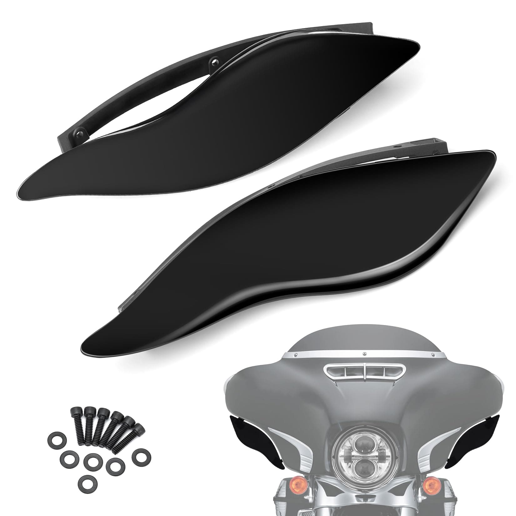 PBYMT Side Wing Air Deflector, Fairing Side Wing Windshield, Black Adjustable Wind Deflector for 2014-2024 Harley Electra Glide Street Glide Tri-Glide Ultra Limited Fairing Side Shields