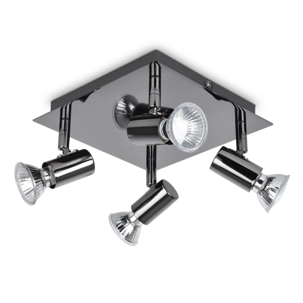 MiniSun | Modern Square Black Chrome 4 Way Adjustable GU10 Ceiling Spotlight | Ceiling Spots, Home Décor & Improvement Essential | Mains Wired