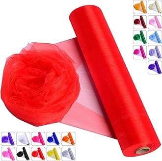 Crystal Organza Fabric Tulle - 16" by 50 Yards Sheer Fabric for Wedding Party Decoration Bridal Shower Tutu Roll Netting Spool Ribbon Wrapping (Red)