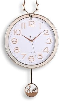 Amazon Brand – Umi Silent Stylish Latest Decorative Home Decor Designer Reindeer Pendulum Wall Clock lolak Big wall clock for Living Room Bedroom Home Wall Decoration Gift (WHITE)