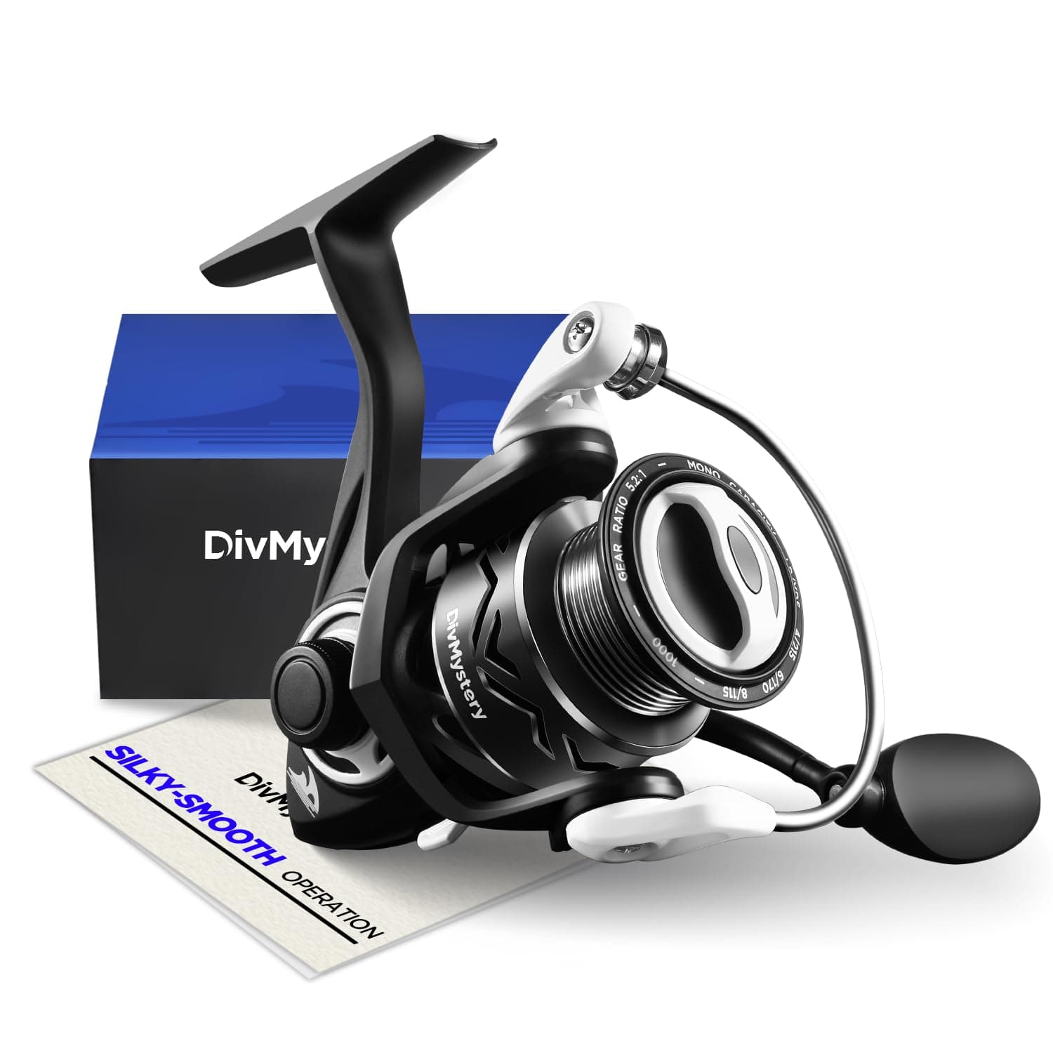 Divmystery Basic Series Spinning Reel with 9+1 BB, Reinforced Durable Nylon Frame, 1000/2000/3000/4000/5000 Size, Lightweight & Ultra Smooth, Fishing Reels for Freshwater, Orange & White