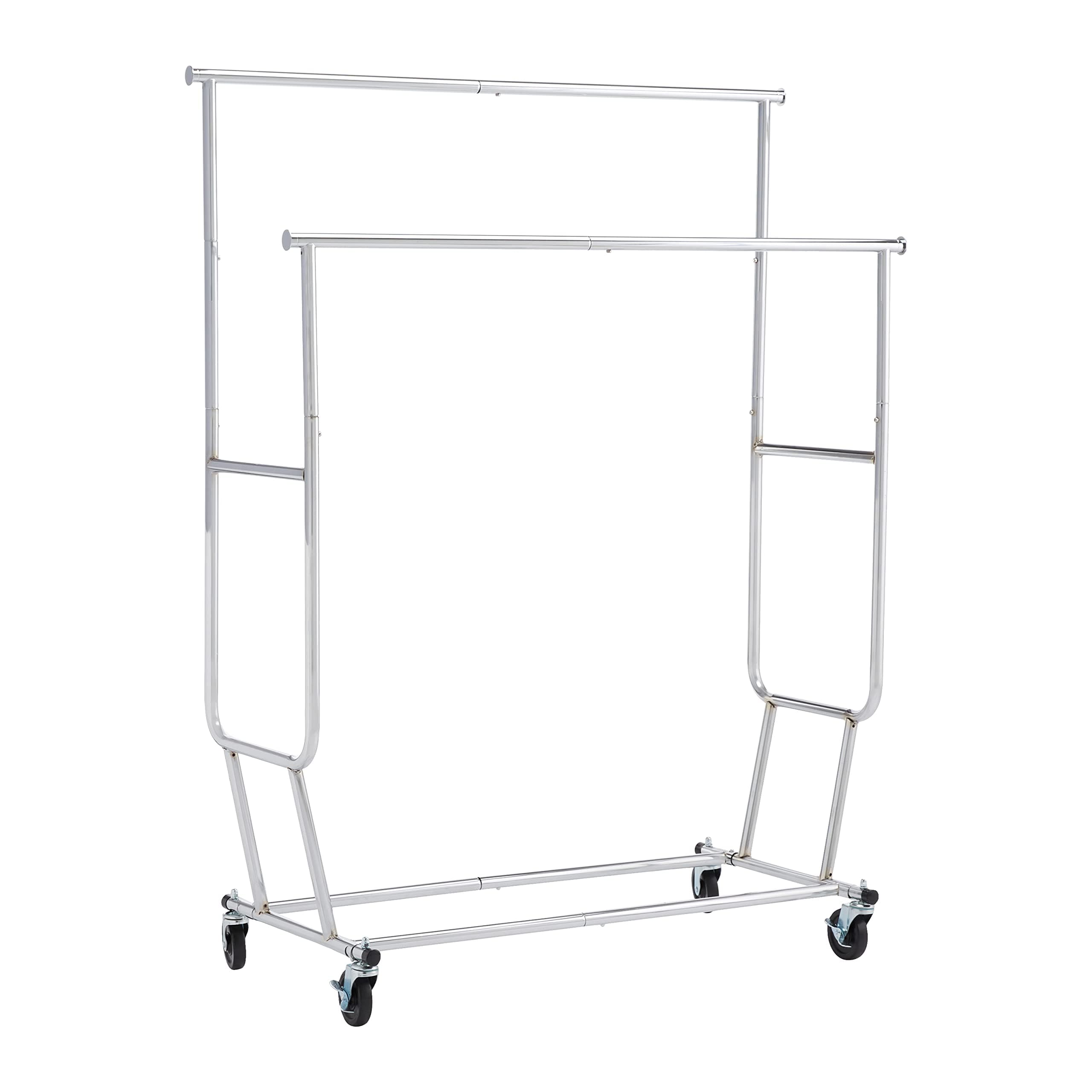 Amazon Basics Clothes Rail with Wheels, Chrome, 128.5-183.5 x 55.5 x 165 cm