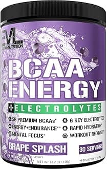 EVL BCAAs Amino Acids Powder - BCAA Energy Pre Workout Powder for Muscle Recovery Lean Growth and Endurance - Rehydrating Post Workout Recovery Drink with 6 Key Electrolytes - Grape Splash
