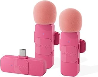 BOYA Wireless Lavalier Microphone, iPhone iPad ANDROID Phone Omnidirectional, External Mini Lapel, Lightning USB-C Microphone (Pink, USB-C(TX+TX+RX))