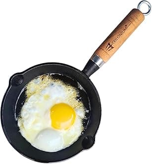 TRILONIUM Cast iron Mini Fry pan 16 cms - Pre-Seasoned WHS6 - Small 16 cms, 0.66 Kgs, Sturdy Wooden handle Induction Compatible
