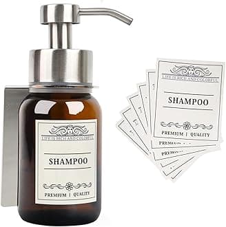 Hand Soap Dispenser,8.5 Oz Wall Mounted Shampoo and Conditioner Dispenser and Stainless Steel Bracket for with Waterproof Labels and Leakproof Pump(Silver Mount)