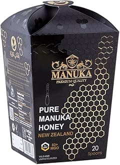 Al Malaky Royal, New Zealand Manuka Honey Spoons with UMF5+, MGO 83+, Natural & Raw Pure Honey, Sweet Flavour, Mix with Tea & Coffee, Pack of 20
