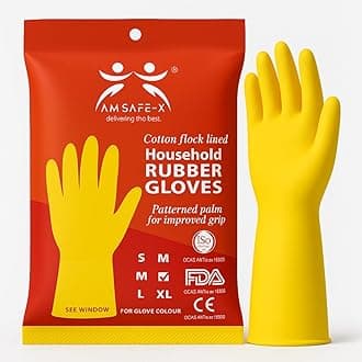 AM SAFE-X Heavy Duty Household Cleaning Rubber Hand gloves, Dishwashing Gloves, Kitchen Cleaning, Working, Painting, Gardening, Pet Care, 2 Pair, Medium, Yellow