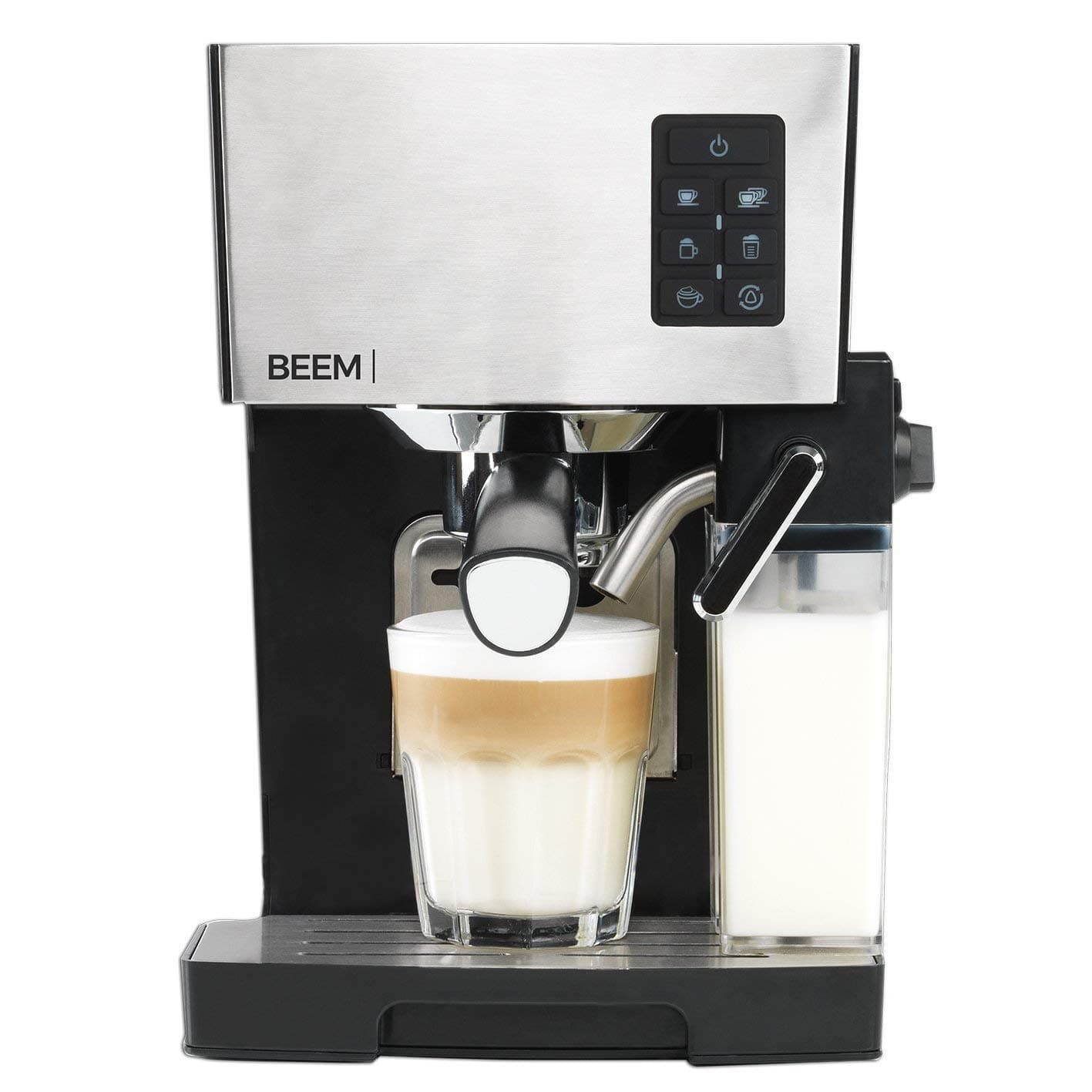BEEM Germany Espresso & Cappuccino Maker Machine with Automatic Milktank for Foam or Hot Milk with Adjustable cosintency Including Portafilter & Spoon with Tamper 1450W