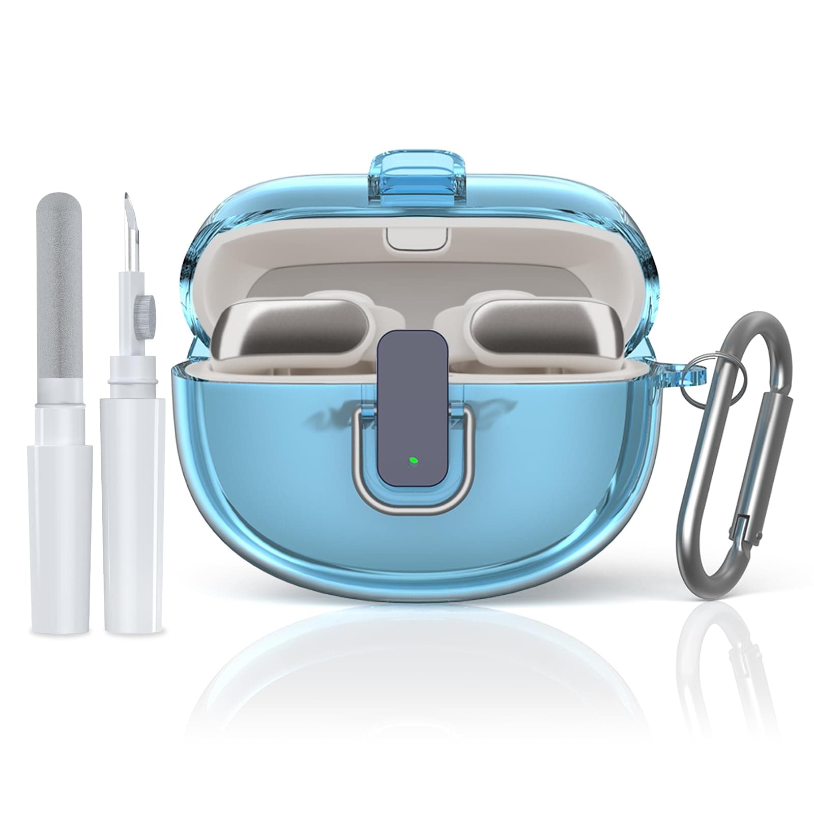 [Secure Lock] for Bose Ultra Open Earbuds Case(2024), Clear TPU Shockproof Protective Cover for Bose Open Ear Wireless Earbuds Accessories with Lanyard & Keychain (Clear Blue)
