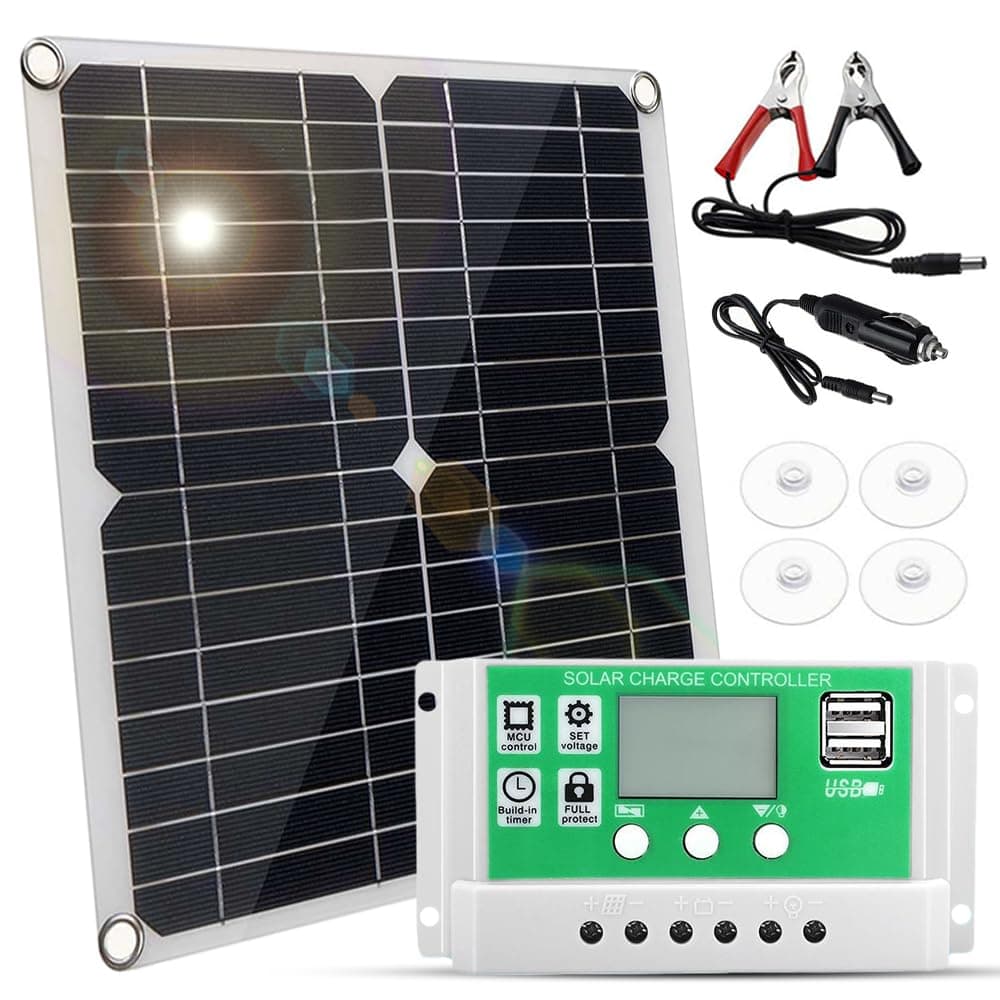 20 Watt 12 Volt Solar Panel Kit Monocrystalline Solar Panel + 10A PWM Charge Controller + Battery Clips 22% High-Efficiency for RV Boats Trailer Off-Grid System