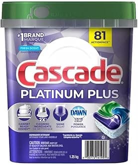 Cascade Platinum Plus Dishwasher Pod Dish Detergent Action Pacs Dish Pods 1.25Kg - Fresh Scent 81 Count