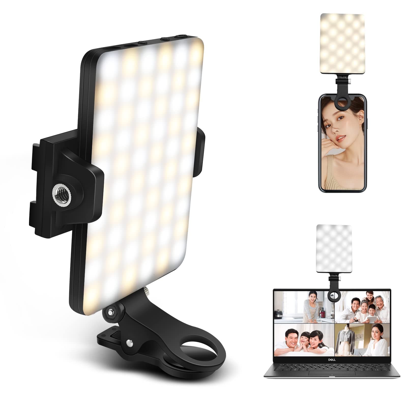 Selfie Light, 10-Level Brightness Adjustable Clip-on Video Light - 3 Modes, Portable, Rechargeable