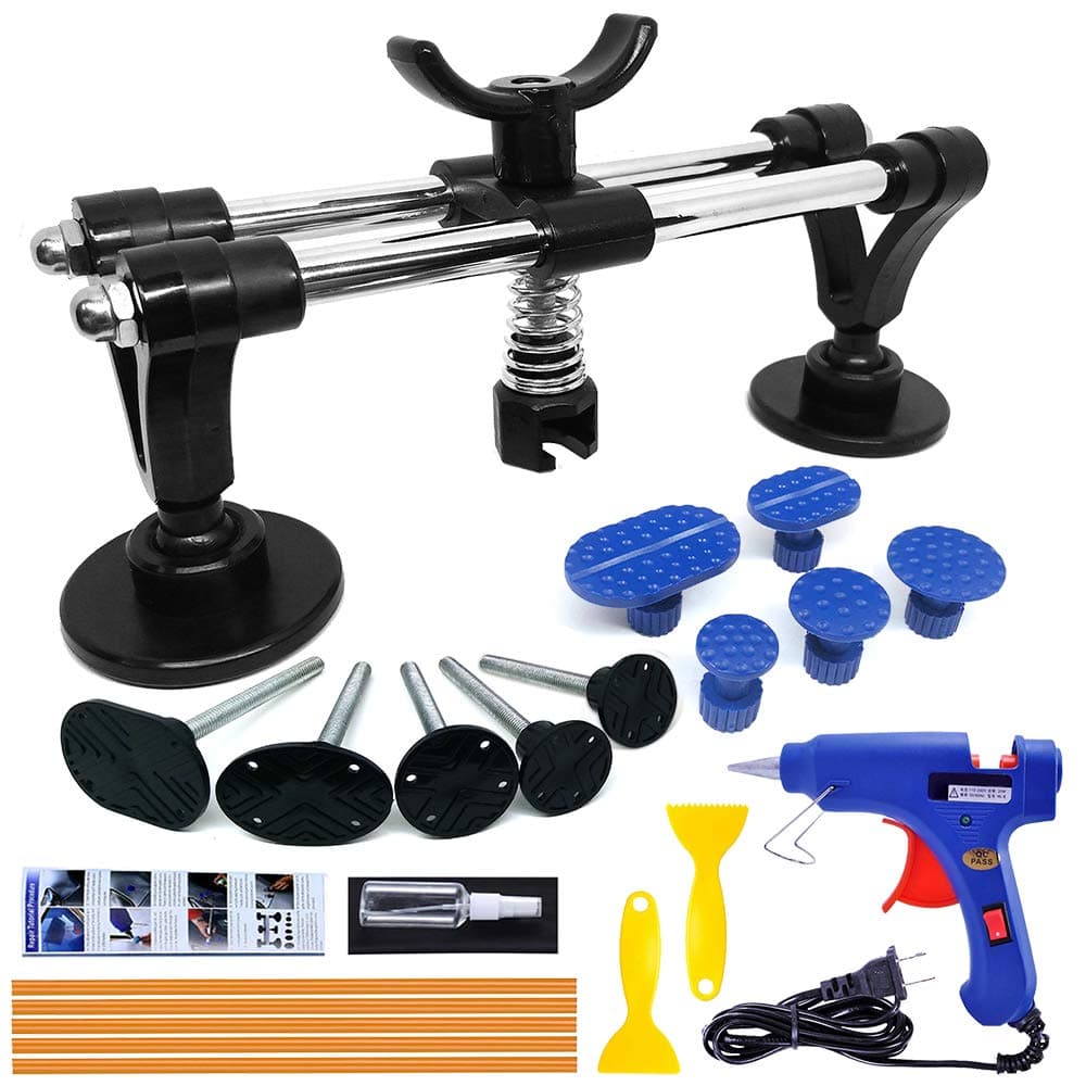 ManelordAuto Body Repair Tool Kit, Car Dent Puller with Double Pole Bridge Dent Puller, Glue Puller Tabs, Glue Shovel for Auto Dent Removal, Minor dents, Door Dings and Hail Damage (with Glue Set)