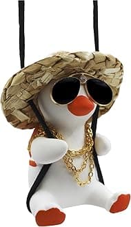 Swing Duck Car Hanging Ornament, Super Cute Swing Ducks Rear Mirror Hanging Accessories, Auto Decoration Rearview Mirror Pendant Flying Duck Car Interior Set for Women Teens (Gold)