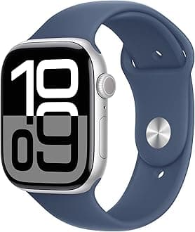 AppleWatch Series 10 GPS + Cellular 46 mm Smartwatch with Silver Aluminium Case with Denim Sport Band - M/L. Fitness Tracker, ECG App, Always-On Retina Display, Water Resistant