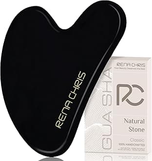 Rena Chris Gua Sha Facial Tools: Natural Obsidian Guasha Tool for Face Acupuncture Therapy, Facial Massager for Jawline Sculpting and Puffiness Reducing (Black)