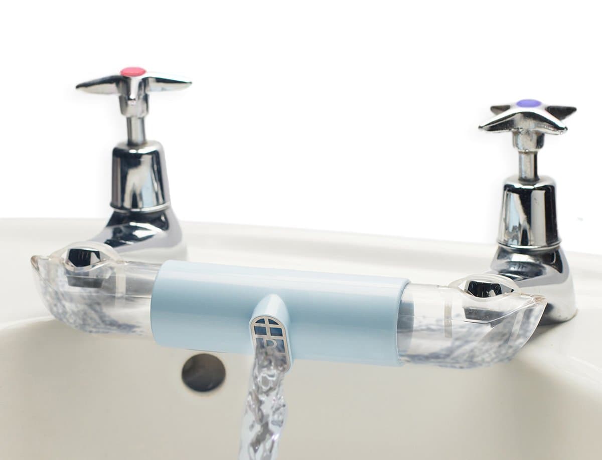 Adaptor for Sinks with Separate TAPS, for Mixing hot and Cold Water in Kitchen & Bathroom. This Connector Helps Save Water (Blue)