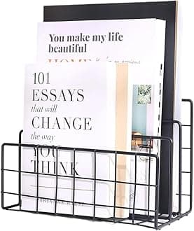 Organizer Magazine File Holder Modern Desk, 3 Slot Modern Magazine Holder Stand for Table Desk Home File Stand Decor File Storage for Office (Black)