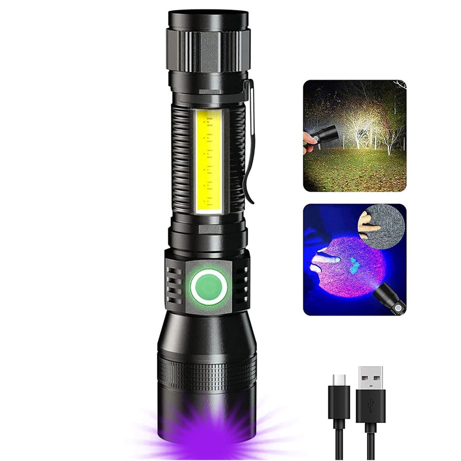 UV Flashlight Black Light, 3-in-1 Magnetic Flashlight Rechargeable, High Lumen Tactical LED Flashlight, 7 Modes Waterproof UV Light for Camping Emergencies Pet Urine Detection