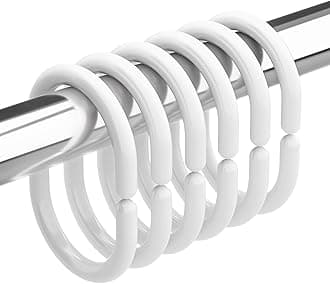 White Plastic Shower Curtain Rings 1.25 Inch - Glossy C-Type Hooks for Bathroom Shower Rods (24)